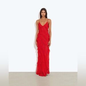 Red Ruffled Slip Evening Dress CECELIA DRESS NWT RAT AND BOA